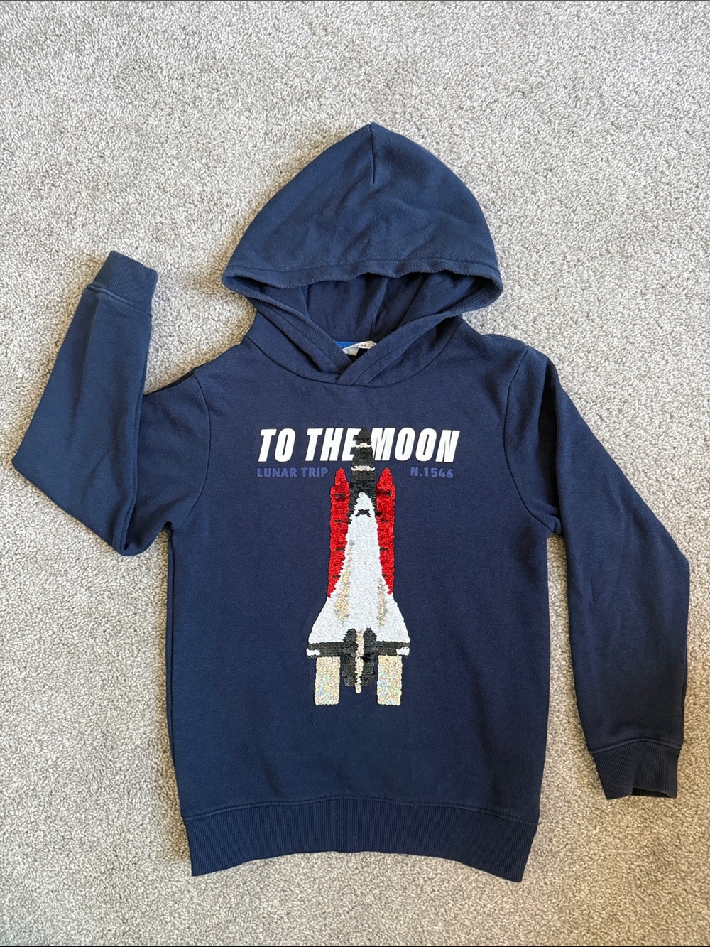 H&M Navy Kids Hoodie with 'To The Moon' Rocket Sequin Graphic